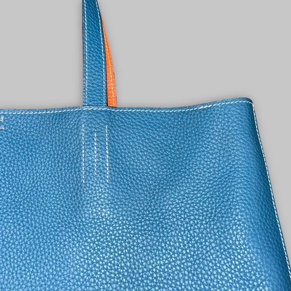Blue Pebbled Leather Tote Bag – Hermès-Inspired Style (Not Authenticated) - Picture 4 of 8